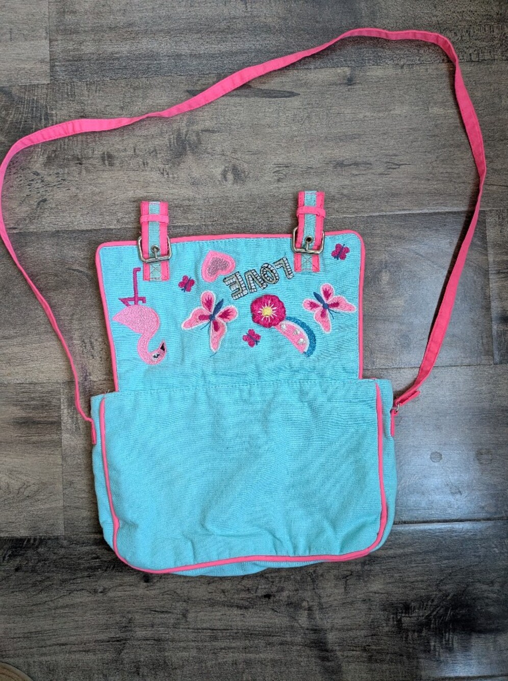 Angels by Accessorize Kids Flamingo Butterfly Embroidered Crossbody Purse - Picture 7 of 8